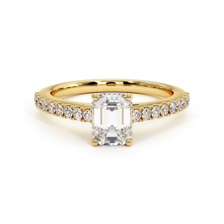 Bague Diamant Taille Emeraude Elle Or Jaune 18k 750 Millièmes