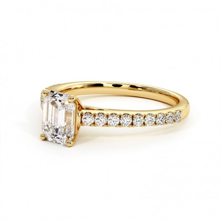 Anillo de Diamante Talla Esmeralda Ella Oro Amarillo 18k 750 Mil&eacute;simas