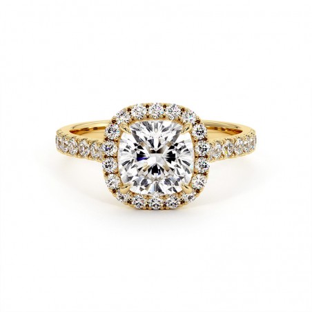 Bague Diamant Taille Coussin Ma Vie Or Jaune 18k 750 Millièmes