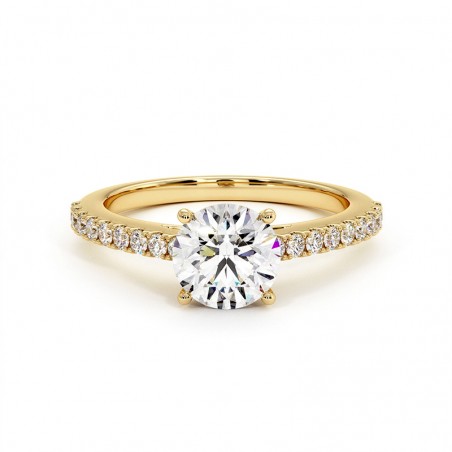 Bague Diamant Taille Rond Elle Or Jaune 18k 750 Millièmes