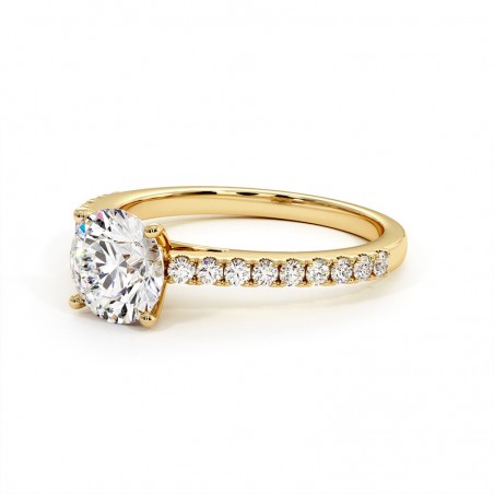 Bague Diamant Taille Rond Elle Or Jaune 18k 750 Millièmes