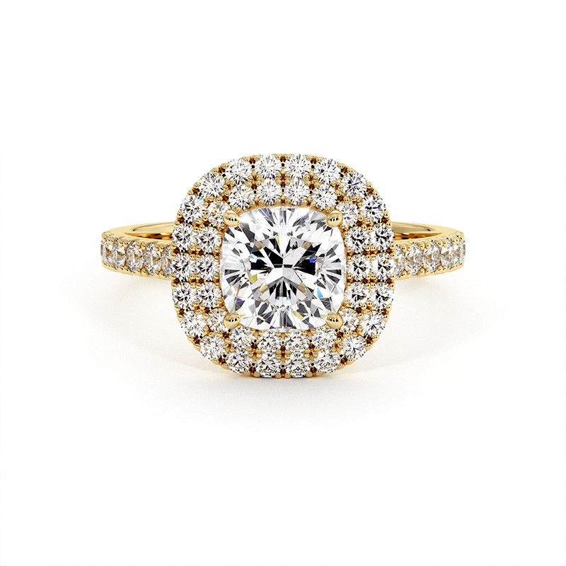 خاتم الماس بحجم مزدوج هالو Ma vie ذهب أصفر 18 قيراط 750 مليم