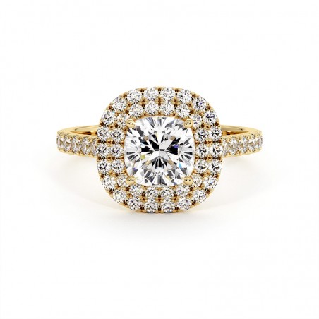 Diamantring Kissenschliff Doppel Halo Ma vie Gelbgold 18k 750 Tausendstel