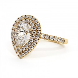 Anillo de Diamante Talla Pera Doble Halo Mi Vida Oro Amarillo 18k - Maison Celinni
