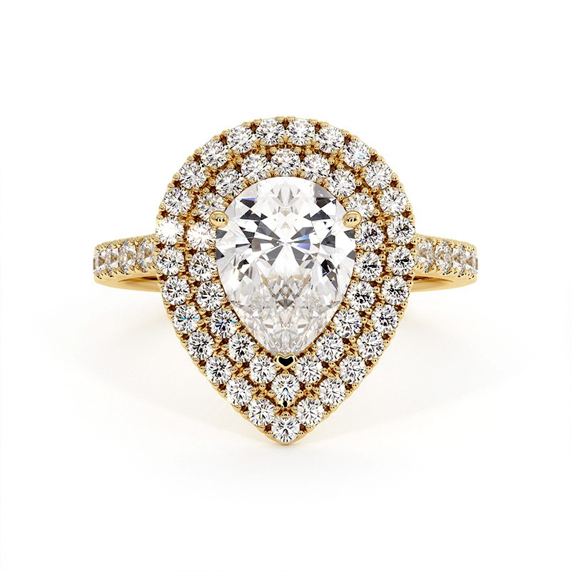 Anillo de Diamante Talla Pera Doble Halo Mi Vida Oro Amarillo 18k - Maison Celinni