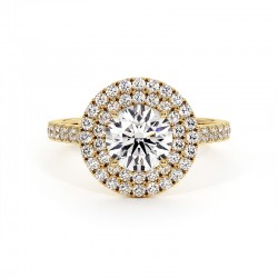 Anillo de Diamante Talla Redonda Doble Halo Mi Vida Oro Amarillo 18k - Maison Celinni