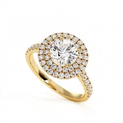 Anillo de Diamante Talla Redonda Doble Halo Mi Vida Oro Amarillo 18k - Maison Celinni