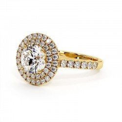 Anillo de Diamante Talla Redonda Doble Halo Mi Vida Oro Amarillo 18k - Maison Celinni
