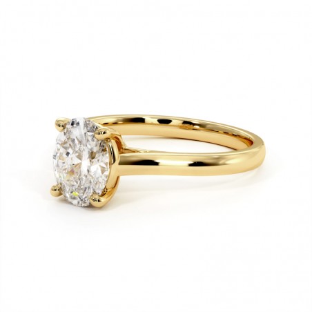 Anillo de Diamante Talla Ovalada Promesa Oro Amarillo 18k 750 Mil&eacute;simas