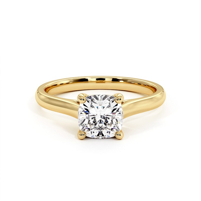 Bague Diamant Taille Coussin Promesse Or Jaune 18k 750 Millièmes