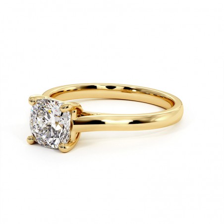 Bague Diamant Taille Coussin Promesse Or Jaune 18k 750 Millièmes