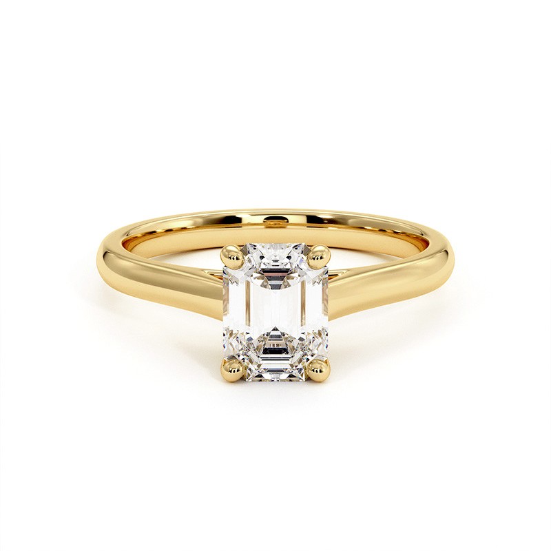 Emerald Cut Diamond Ring Promesse 18k Yellow Gold 750 Thousandths