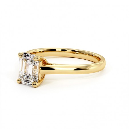 Anillo de Diamante Talla Esmeralda Promesa Oro Amarillo 18k 750 Mil&eacute;simas