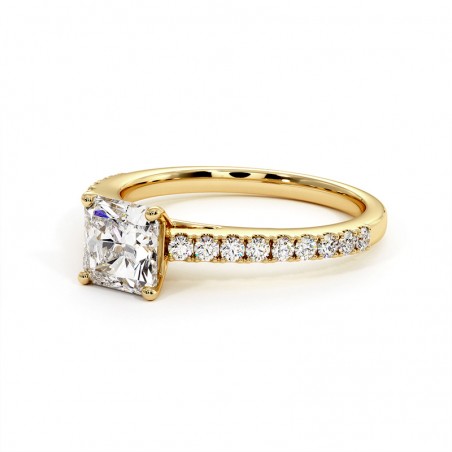 Anillo de Diamante Talla Radiante Ella Oro Amarillo 18k 750 Mil&eacute;simas