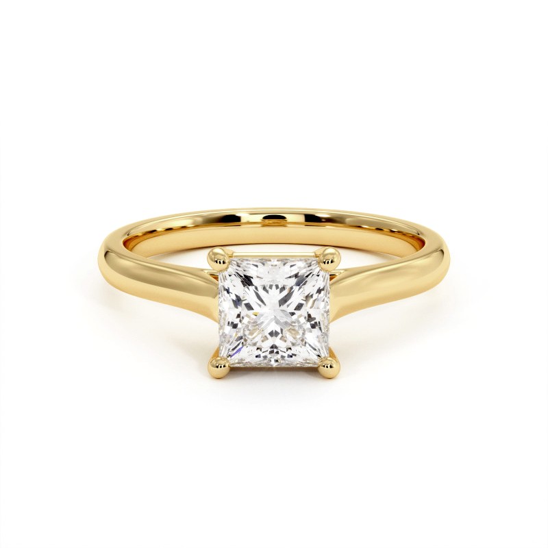 Princess Cut Diamond Ring Promesse 18k Yellow Gold 750 Thousandths