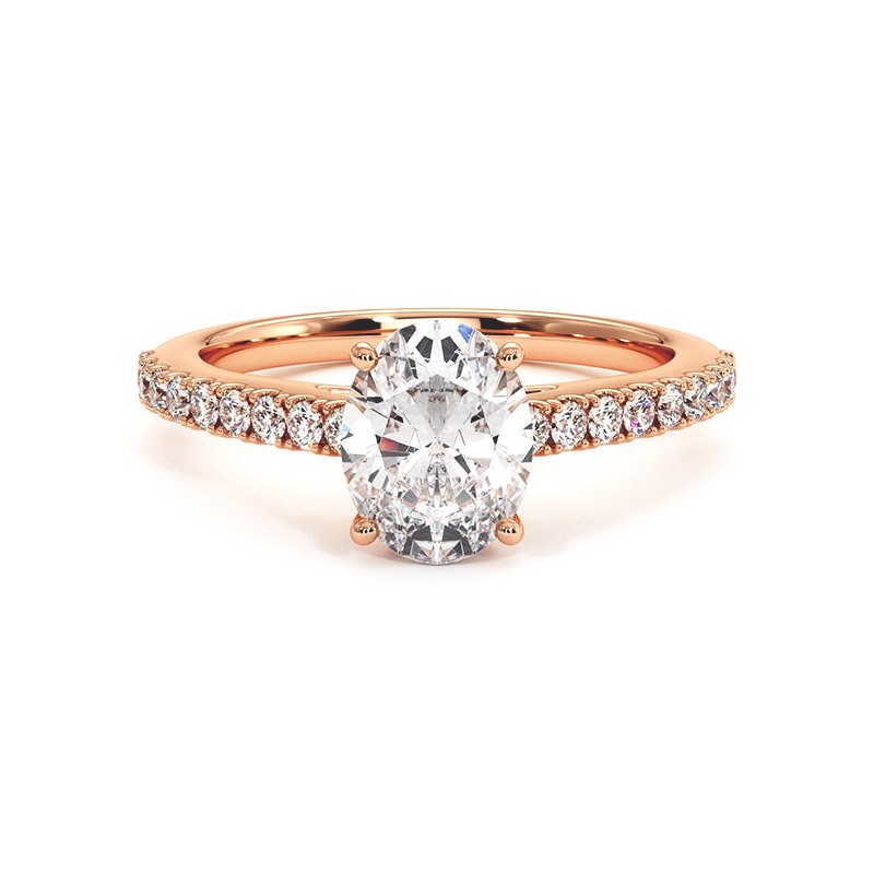 Bague Diamant Taille Ovale Elle Or Rose 18k 750 Millièmes