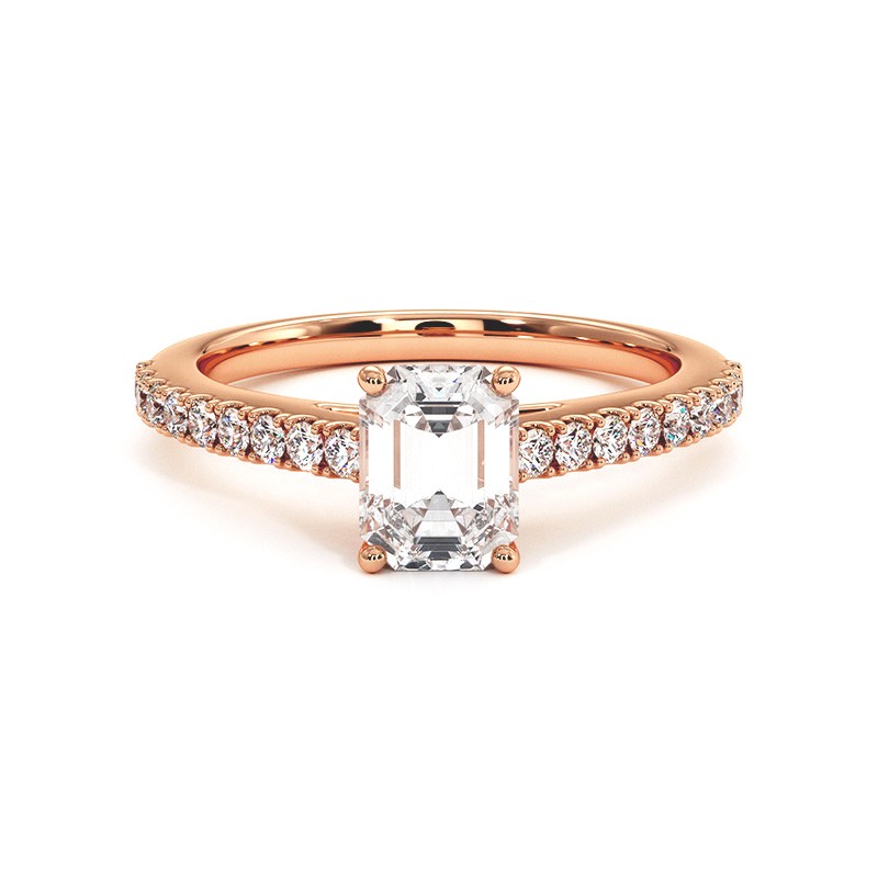 Bague Diamant Taille Emeraude Elle Or Rose 18k 750 Millièmes