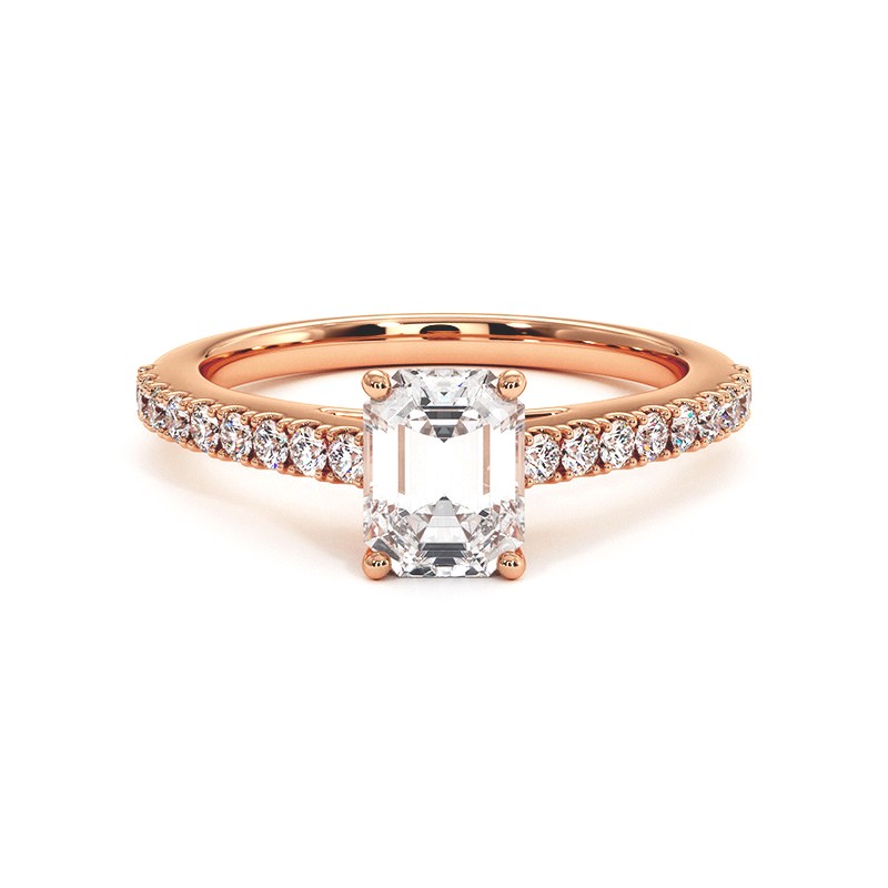 Emerald Cut Diamond Ring Elle 18k Rose Gold 750 Thousandths