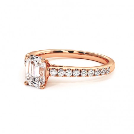 Anillo de Diamante Talla Esmeralda en Oro Rosa 18k 750 Milésimas
