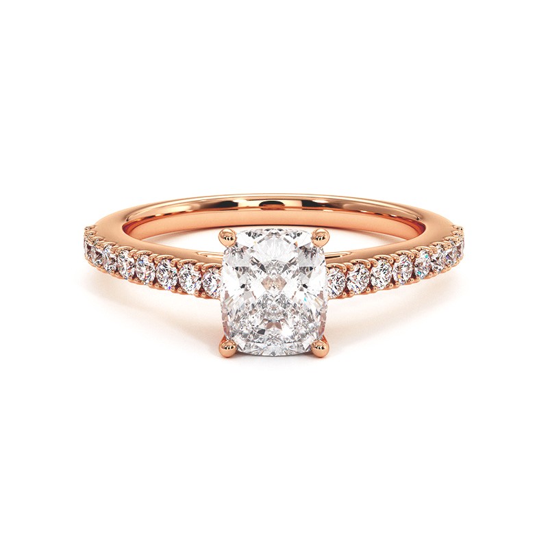 Anillo de Diamante Talla Cojín Ella Oro Rosa 18k 750 Milésimas