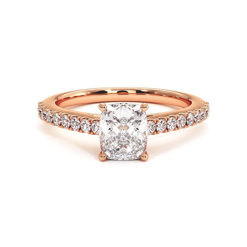 Bague Diamant Taille Coussin Elle Or Rose 18k 750 Millièmes