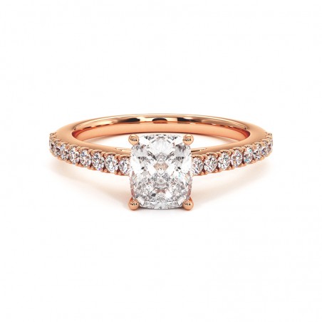 Cushion Cut Diamanten Ring Elle Rose Goud 18k 750 Duizendsten