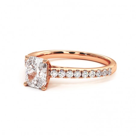 Bague Diamant Taille Coussin Elle Or Rose 18k 750 Millièmes