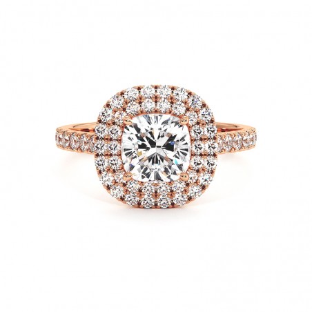 Kussen Gesneden Diamanten Ring Dubbele Halo Ma vie 18k Rose Goud 750 Duizendsten