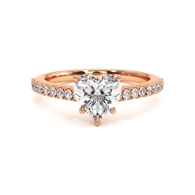 Bague Diamant Taille Cœur Elle Or Rose 18k 750 Millièmes