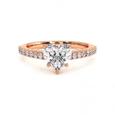 Bague Diamant Taille Cœur Elle Or Rose 18k 750 Millièmes