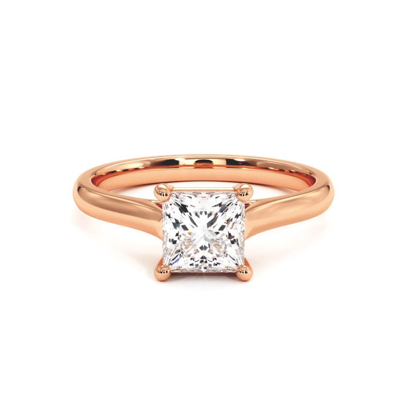 Anillo de Diamante Talla Princesa Promesa Oro Rosa 18k 750 Milésimas