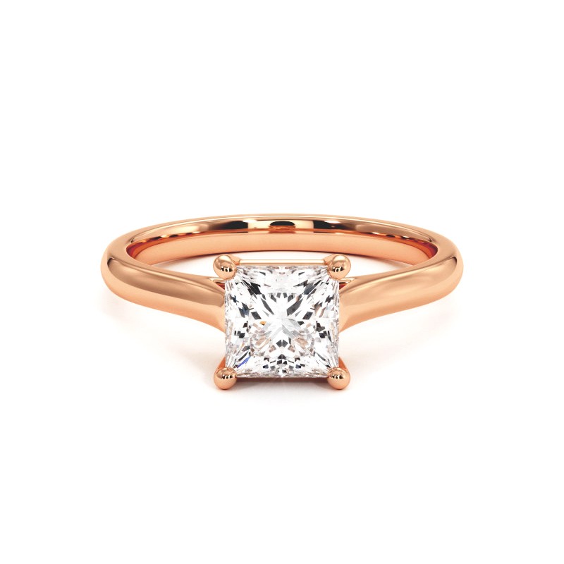Princess Cut Diamond Ring Promesse 18k Rose Gold 750 Thousandths
