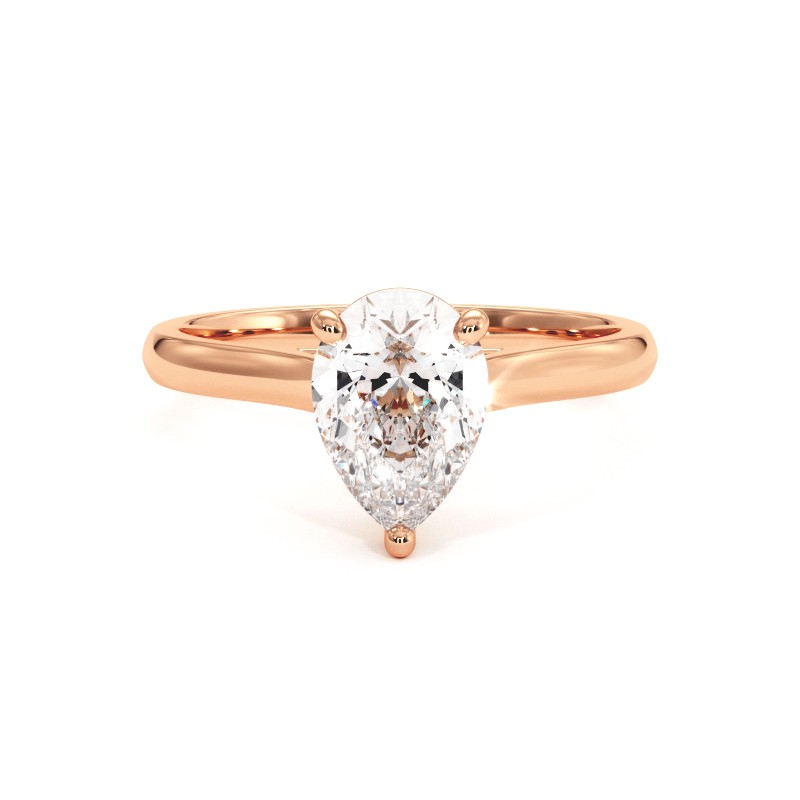 Anillo de Diamante Talla Pera Promesa Oro Rosa 18k 750 Milésimas