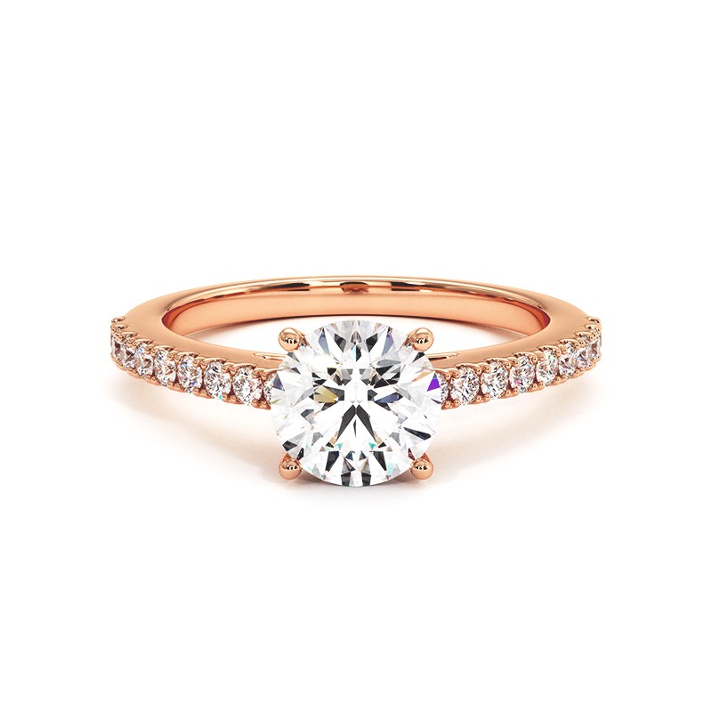 Bague Diamant Taille Rond Elle Or Rose 18k 750 Millièmes