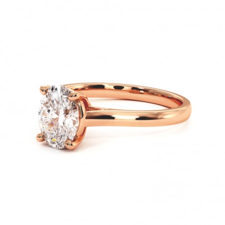 Anillo de Diamante Talla Ovalada Promesa Oro Rosa 18k 750 Milésimas