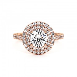 Anillo de Diamante Redondo Doble Halo Mi Vida Oro Rosa 18k - Maison Celinni