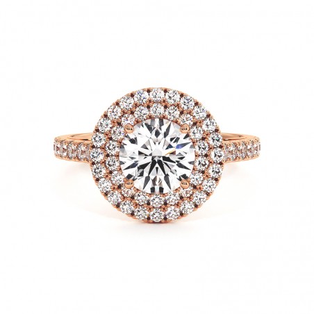 Ronde Diamanten Ring Dubbele Halo Ma vie 18k Rose Goud 750 Duizendsten