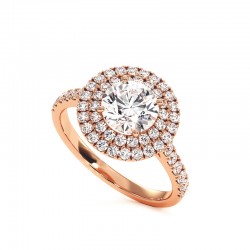 Anillo de Diamante Redondo Doble Halo Mi Vida Oro Rosa 18k - Maison Celinni