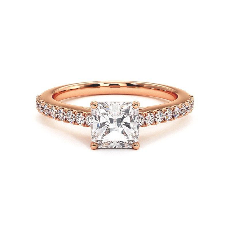 Anillo de Diamante Talla Radiante Ella Oro Rosa 18k 750 Milésimas