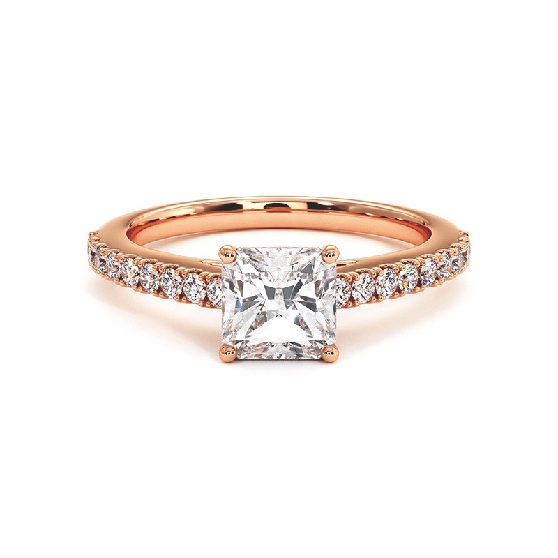 Bague Diamant Taille Radiant Elle Or Rose 18k 750 Millièmes