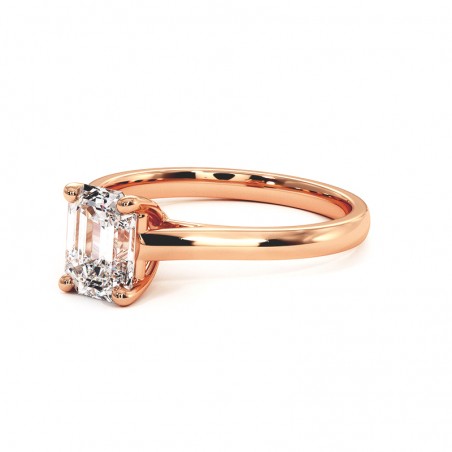 Anillo de Diamante Talla Esmeralda Promesa Oro Rosa 18k 750 Mil&eacute;simas