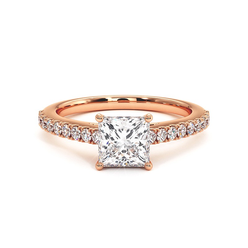 Bague Diamant Taille Princesse Elle Or Rose 18k 750 Millièmes