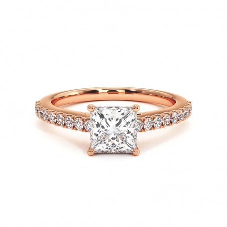 Bague Diamant Taille Princesse Elle Or Rose 18k 750 Millièmes