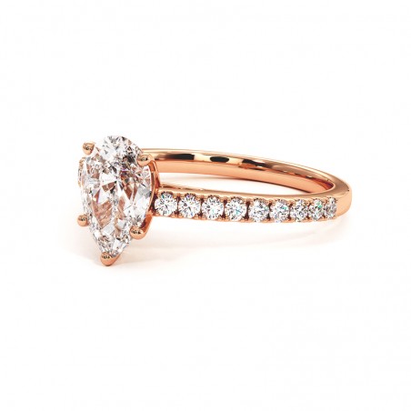 Bague Diamant Taille Poire Elle Or Rose 18k 750 Millièmes