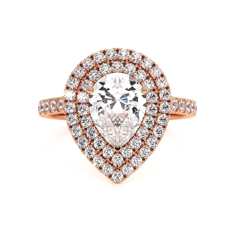 Pear Shaped Diamond Double Halo Ring Ma vie 18k Rose Gold 750 Thousandths
