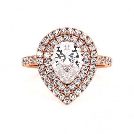 Parelgesneden Diamanten Ring Dubbele Halo Ma vie 18k 750 Duizendsten Roze Goud