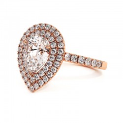 Diamantring Birnenschliff Doppel Halo Ma vie Rosenquarz 18k - Celinni