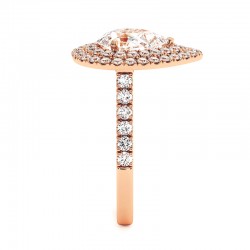 Diamantring Birnenschliff Doppel Halo Ma vie Rosenquarz 18k - Celinni