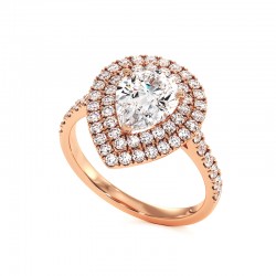 Diamantring Birnenschliff Doppel Halo Ma vie Rosenquarz 18k - Celinni