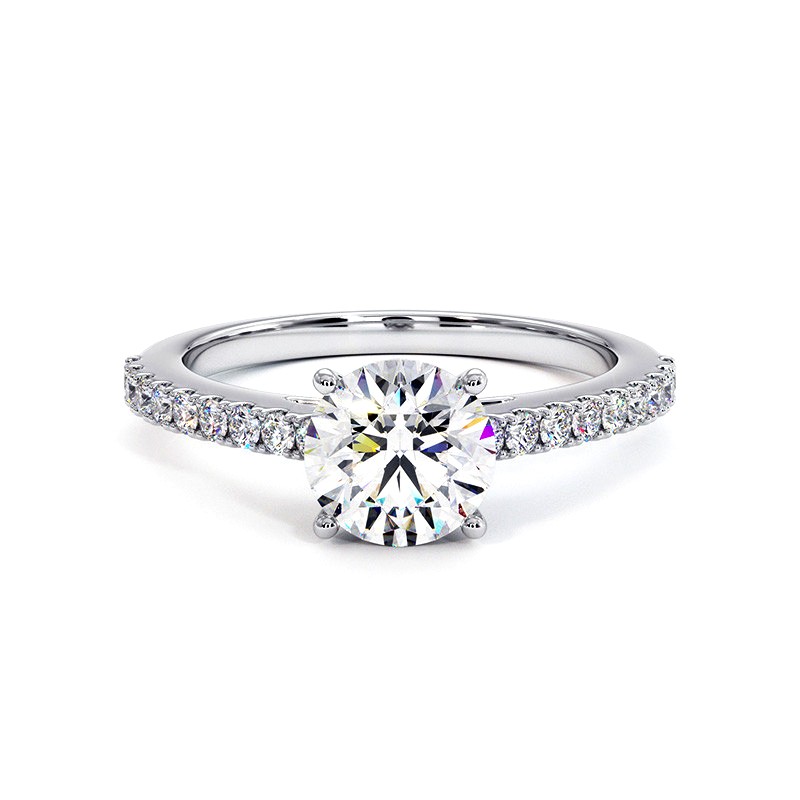 Bague Diamant Taille Rond Elle Or Blanc 18k 750 Millièmes